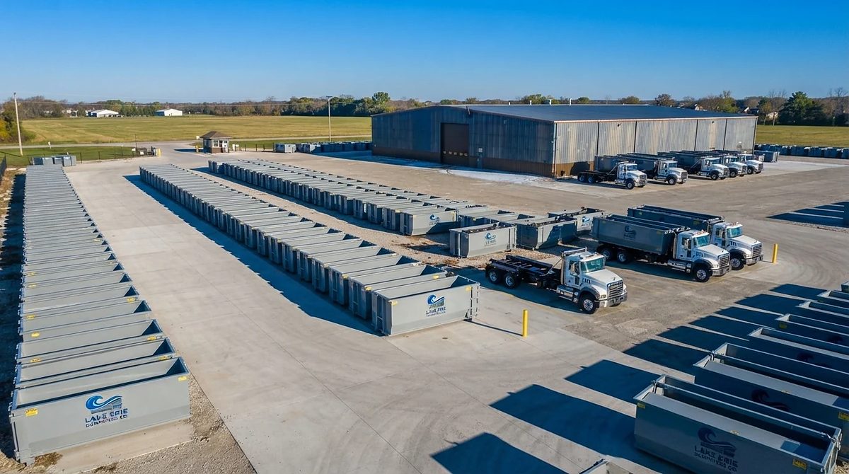 Lake Erie Dumpsters Co roll-off containers and trucks