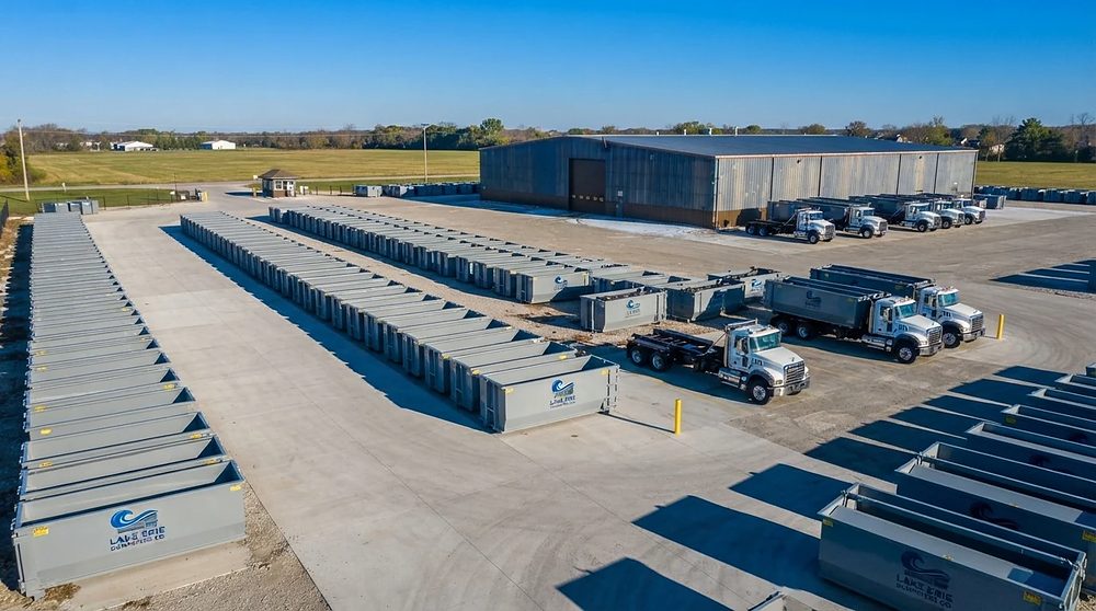 Lake Erie Dumpsters Co roll-off containers and trucks